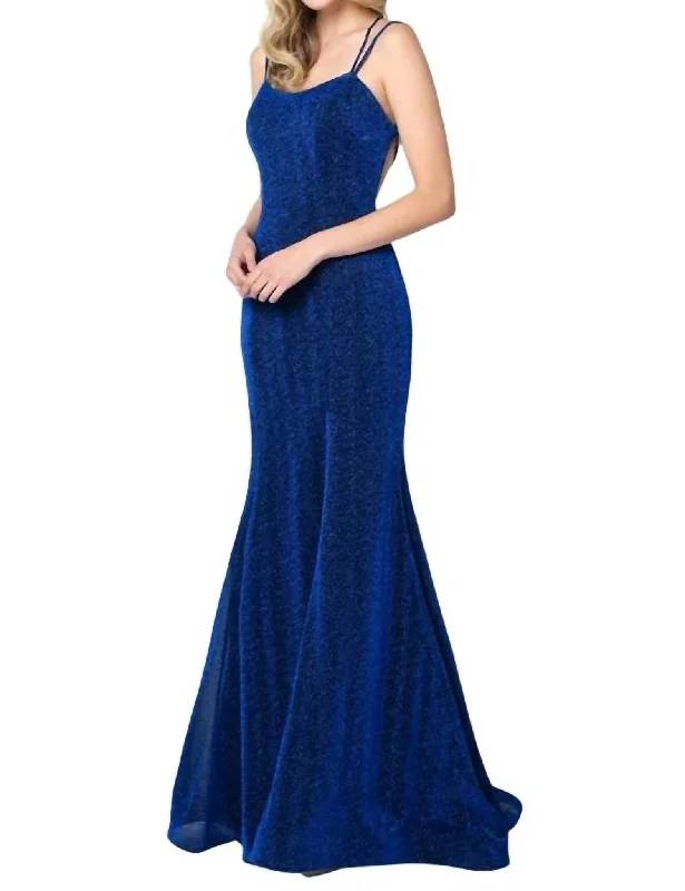 Sleeveless Metallic Glitter Gown In Royal