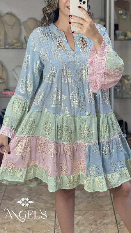 New Deals Pastel Colors OS Boho Short Dress