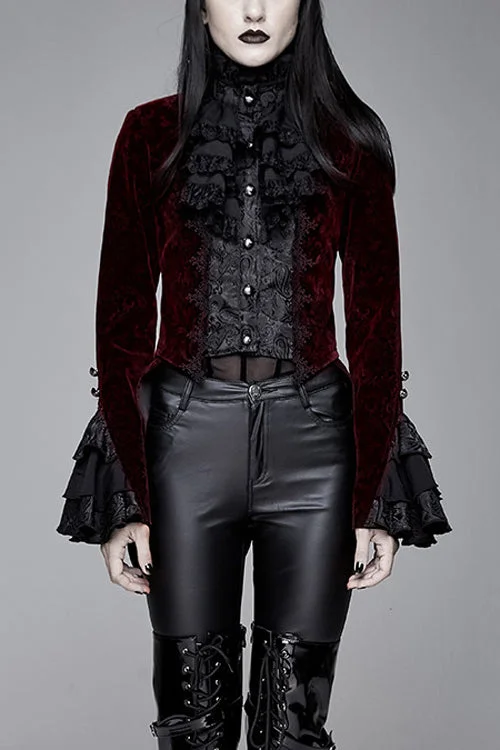 Red Jacquard Velvet Womens Swallow Tailed Gothic Coats