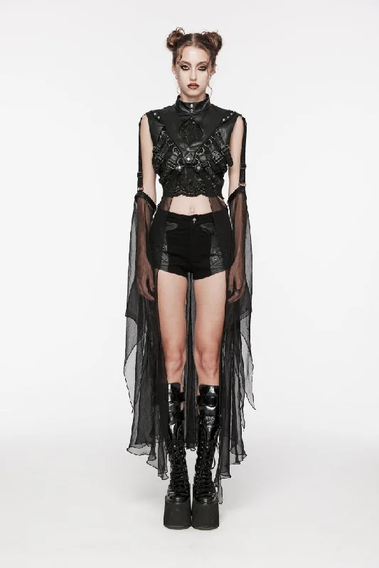 Best Bargains Black Stand Collar Sheer Women's Punk Removable Cape