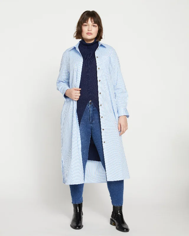 Weekend Deal Odeon Stretch Poplin Shirtdress - Blue/White Stripe
