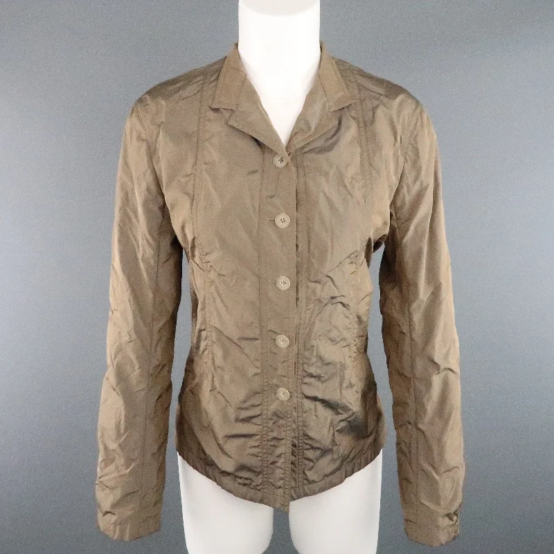 JIL SANDER Size 4 Taupe Iridescent Wrinkled Taffeta Jacket