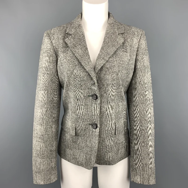 MAX MARA Size 10 Grey Glenplaid Virgin Wool Cashmere Blazer