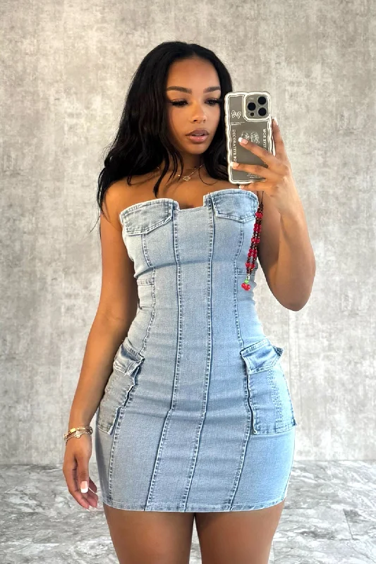 Price Smash Sia Washed Denim Strapless Dress