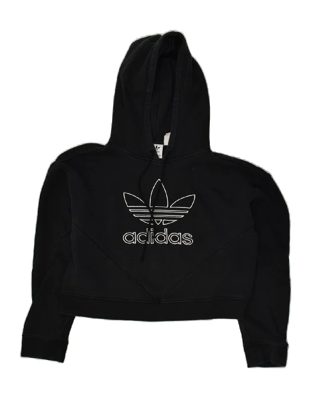 ADIDAS Womens Graphic Crop Hoodie Jumper UK 8 Small  Black Cotton