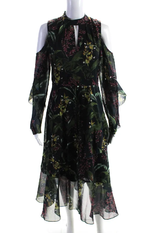 Marchesa Notte Womens Floral Print A Line Maxi Dress Navy Blue