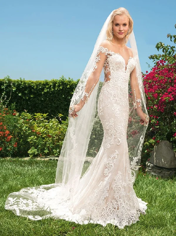Price Buster Casablanca 2356 Lace Fit and Flare Bodice Long Sleeve Plunging Sweetheart Neckline Low Back Long Wedding Gown