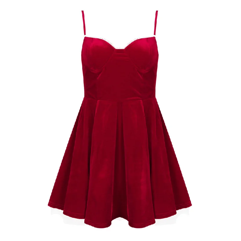 Instant Discount Vintage Lace Trim Bustier Fit and Flare Tulle Layered Velvet Slip Mini Party Dress
