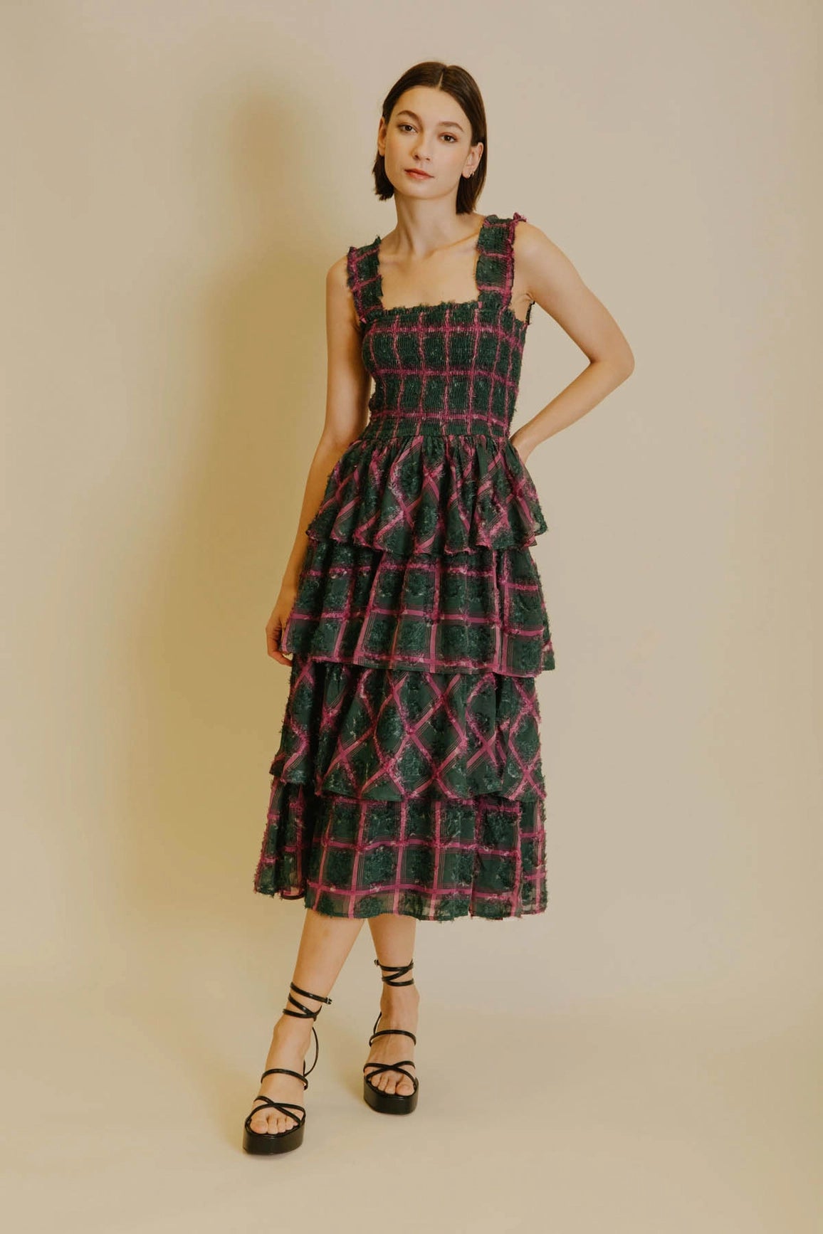 Closeout Sale Tiered Grid Dress