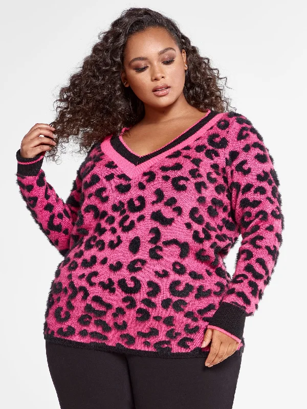 Referral Discount Bernadette V-neck Animal Print Pullover Sweater