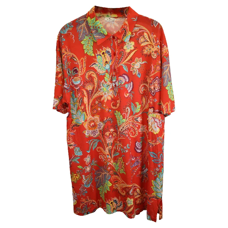 Etro Floral-Print Shirt Dress in Orange Cotton