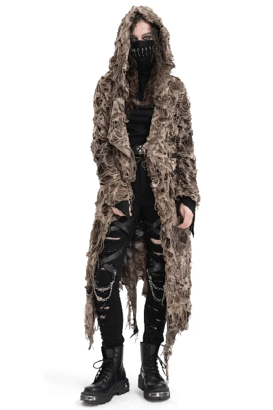 Distressed Hooded Duster Cape with Grunge Layers