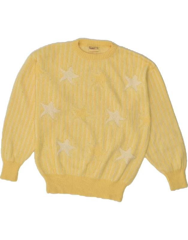 Final Markdown RODES Womens Crew Neck Jumper Sweater UK 16 Large Yellow Striped Cotton