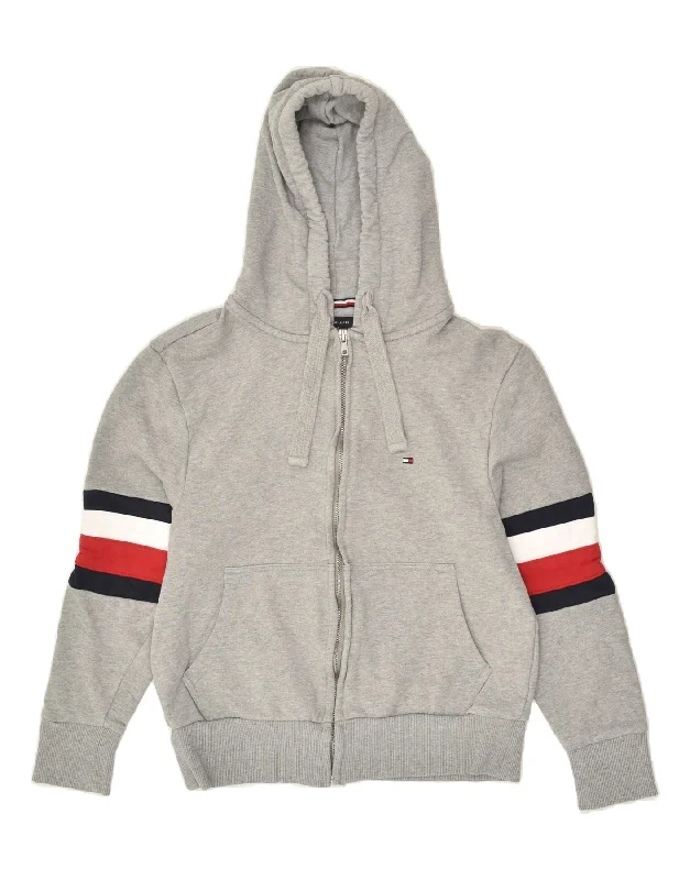 TOMMY HILFIGER Womens Zip Hoodie Sweater UK 10 Small Grey Cotton