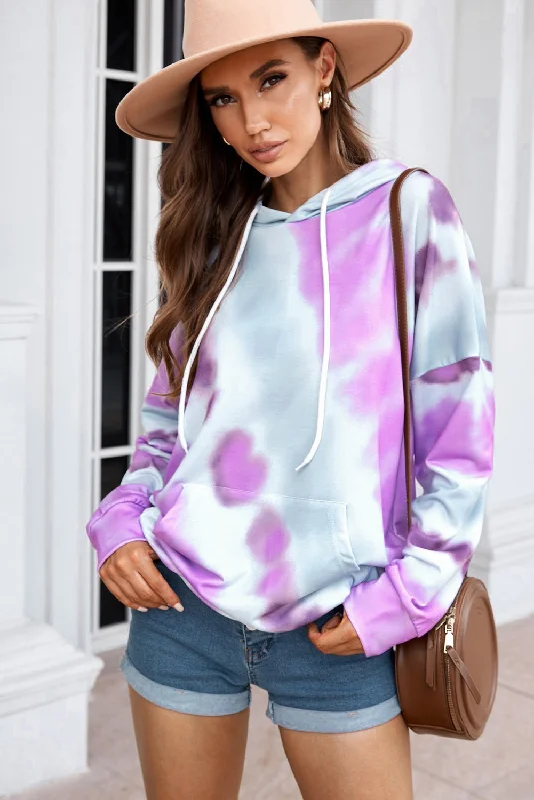 Fantastic Offers Dropped Sleeve Tie-dye Hoodie with Drawstring