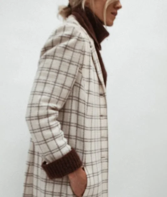 Deep Discounts Plaid Collared Peacoat