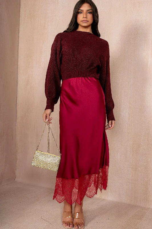 Buy More, Save More Hydee Burgundy Satin Skirt