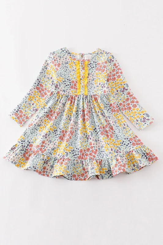 Unbeatable Prices Platinum Blue floral print ruffle girl dress