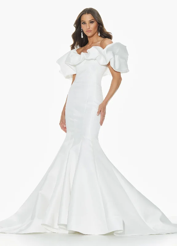 Ashley Lauren 11041 size 6 Off Shoulder Mikado Bridal Gown with Oversized Ruffle