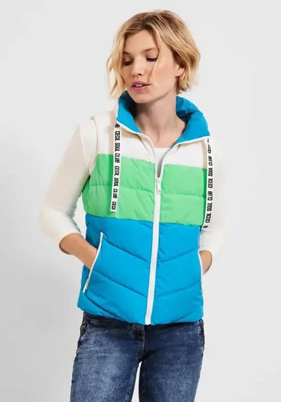 Midnight Sale Cecil Colour Block Short Gilet, Club Blue Multi