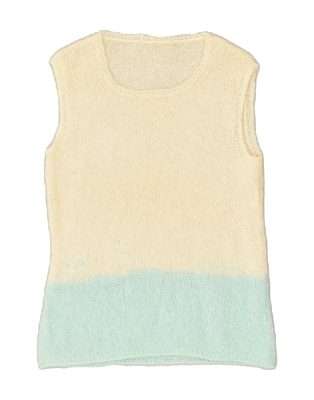 Price Cut VINTAGE Womens Vest Tank Top UK 10 Small Off White Colourblock