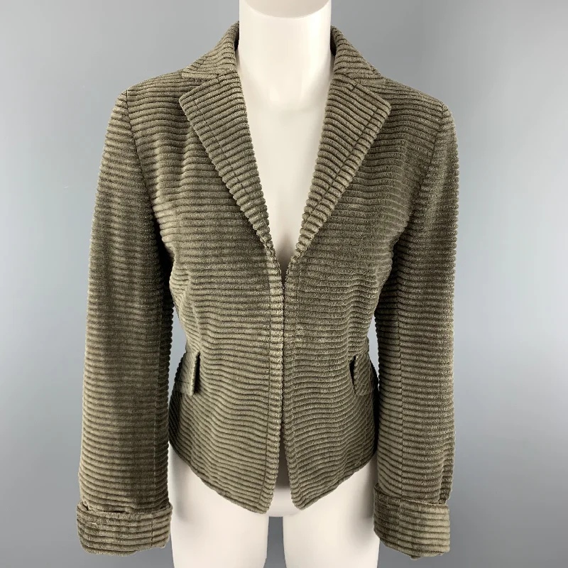Warehouse Sale AKRIS Size 10 Taupe Corduroy Jacket Hook Eye Blazer