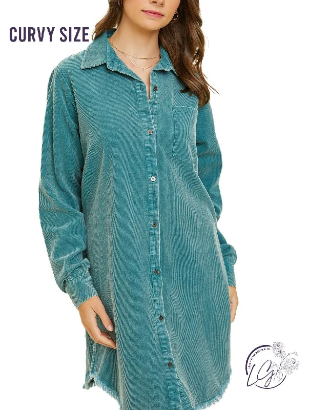 Crazy Deals Curvy Midnight Sky Corduroy Shirt Dress