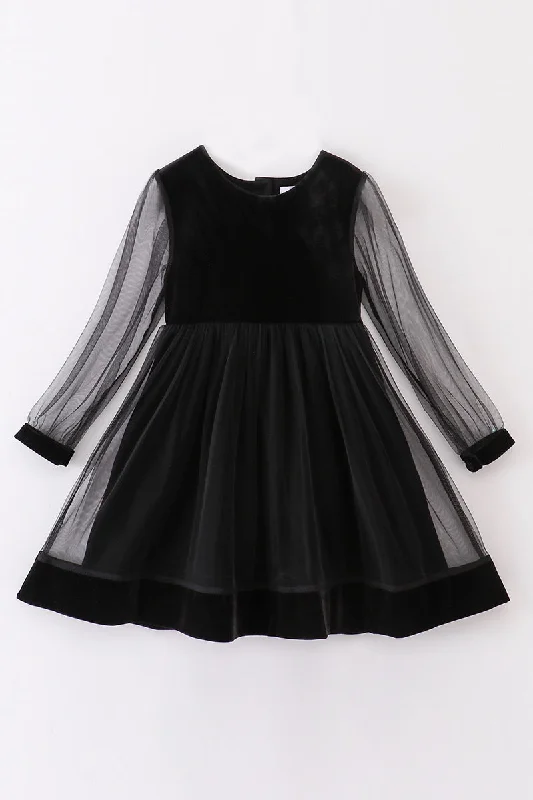 Limited Stock Premium Black velvet ruffle girl dress