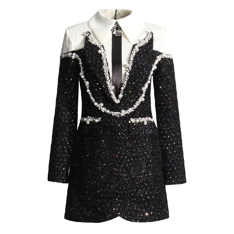 Special Discount Opulent Crystal Satin Tie Long Sleeve Pearl Sequin Hybrid Tweed Mini Dress Special Discount Opulent Crystal Satin Tie Long Sleeve Pearl Sequin Hybrid Tweed Mini Dress