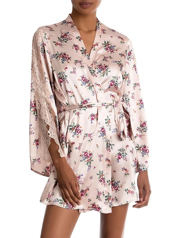 Womens Satin Floral Wrap Dress